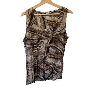 Alberto Makali Brown Pattern Textured Crinkled Tank Top Blouse Size L